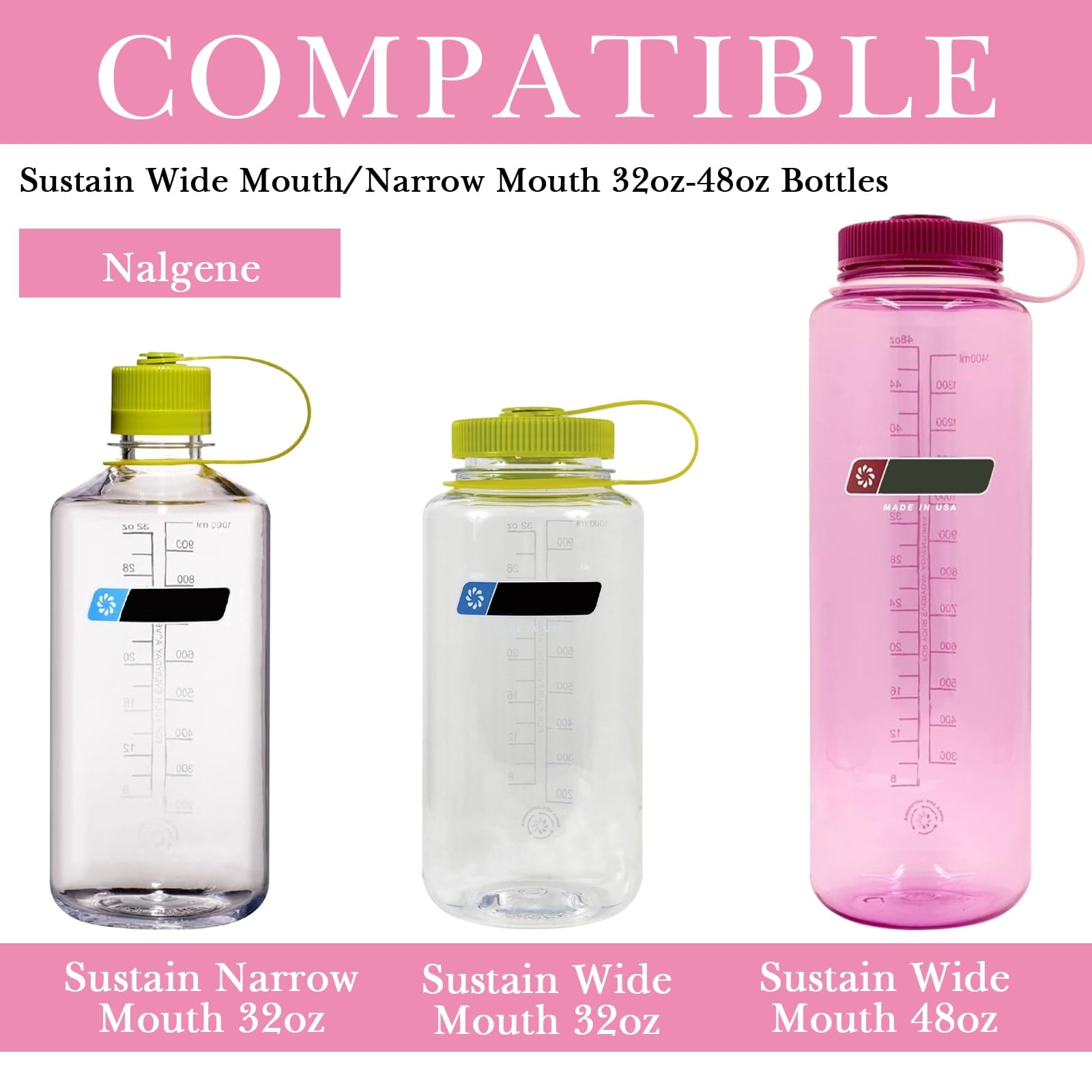 Linkidea 2 Pack Water Bottle Boot Compatible with Nalgene Sustain Wide Mouth 32oz/48oz, Narrow Mouth 32oz, Silicone Anti-Slip Bottle Bottom Bumper Protector (Light Pink) M212Y