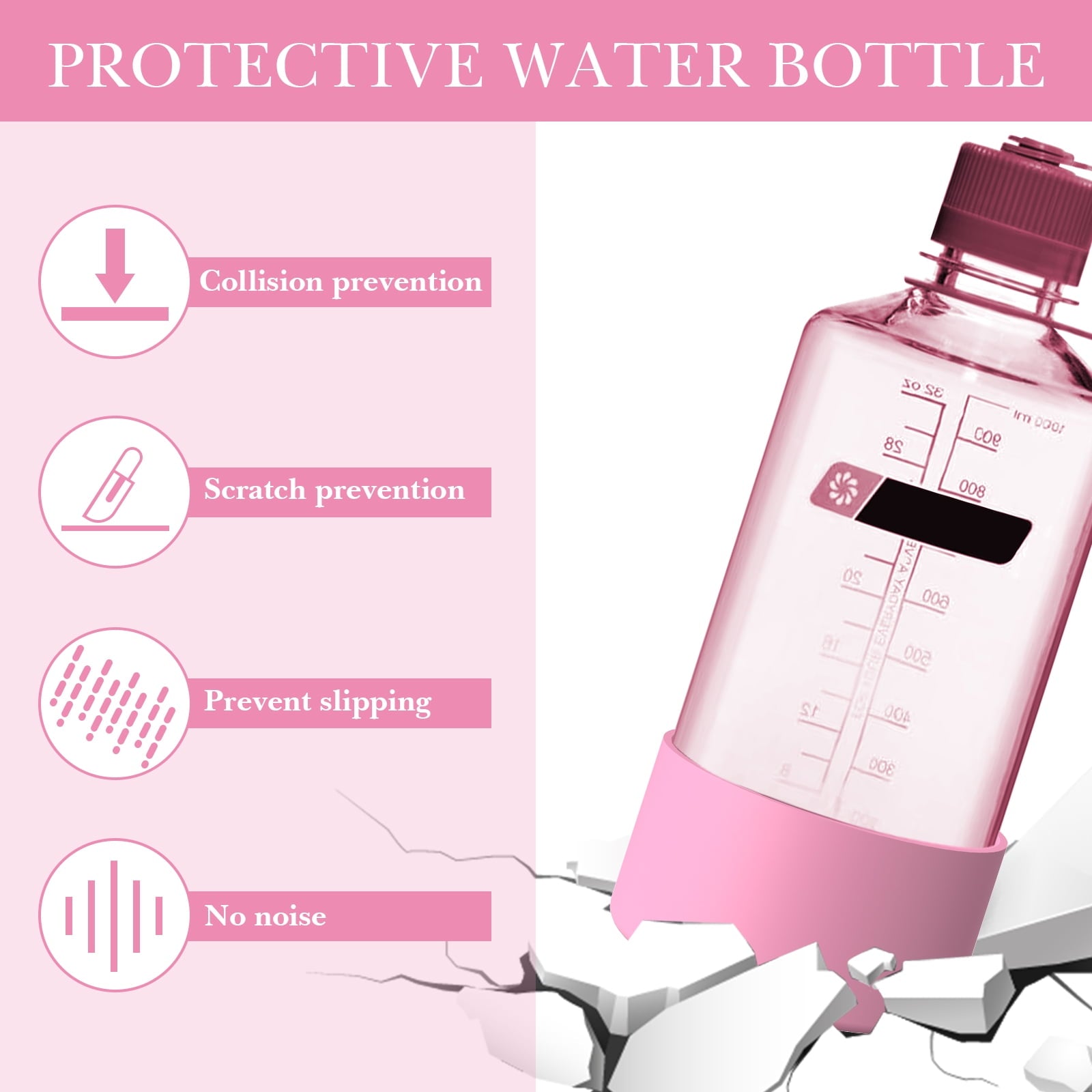 Linkidea 2 Pack Water Bottle Boot Compatible with Nalgene Sustain Wide Mouth 32oz/48oz, Narrow Mouth 32oz, Silicone Anti-Slip Bottle Bottom Bumper Protector (Light Pink) M212Y