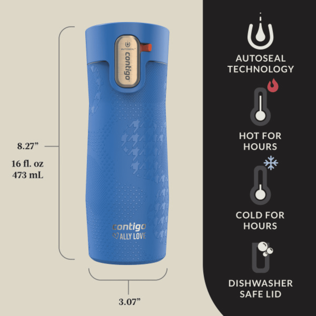 Contigo x Ally Love Autoseal West Loop Vacuum-Insulated Stainless Steel Travel Mug with Easy-Clean Lid, 16 oz, Stellar Jay M28H