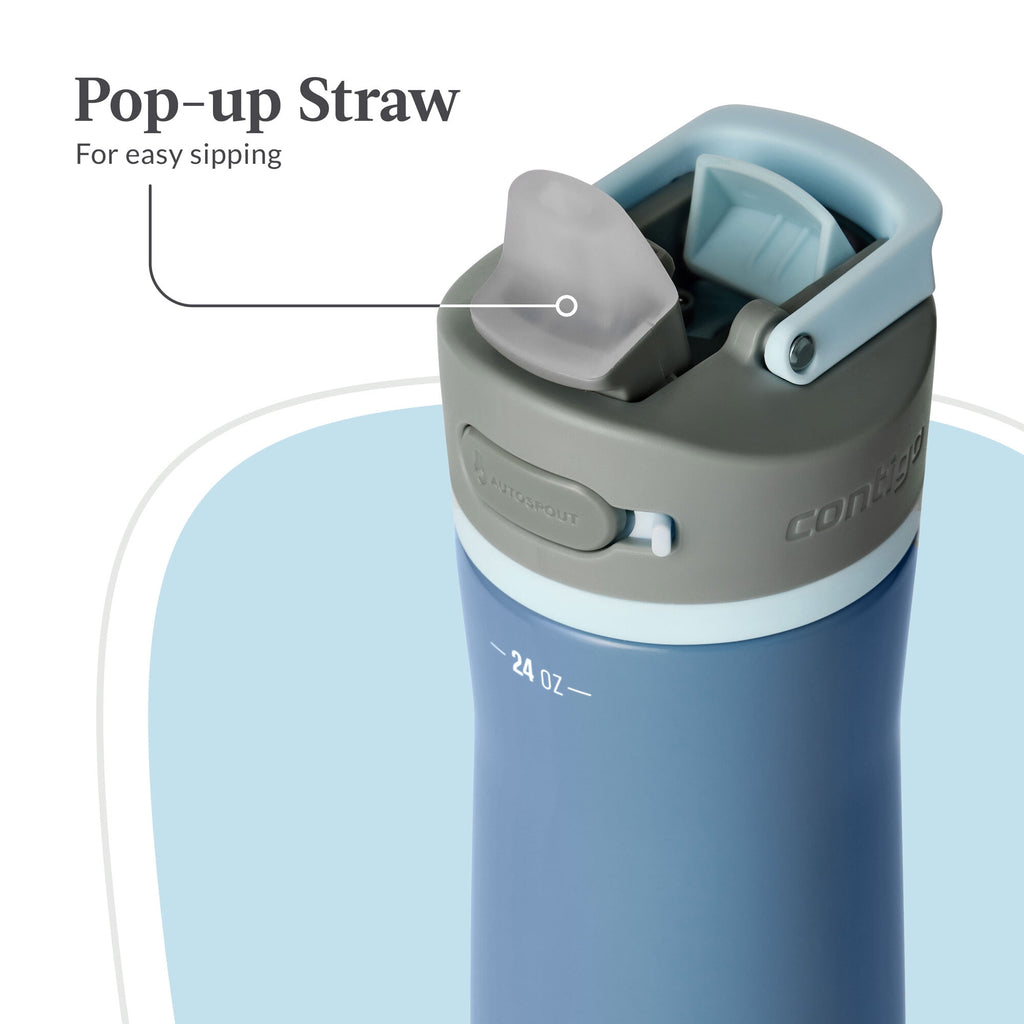 Contigo® Wells Chill Stainless Steel Filter Water Bottle with AUTOSPOUT® Straw Lid, 24 oz., Dark Ice M90U