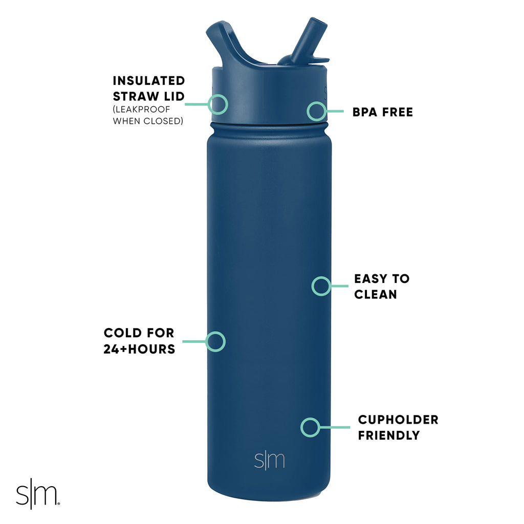 Simple Modern Water Bottle with Straw Lid Vacuum Insulated Stainless Steel Metal Thermos Bottles | Reusable Leak Proof BPA-Free Flask for School | Summit Collection | 22oz, Slumberland M432S