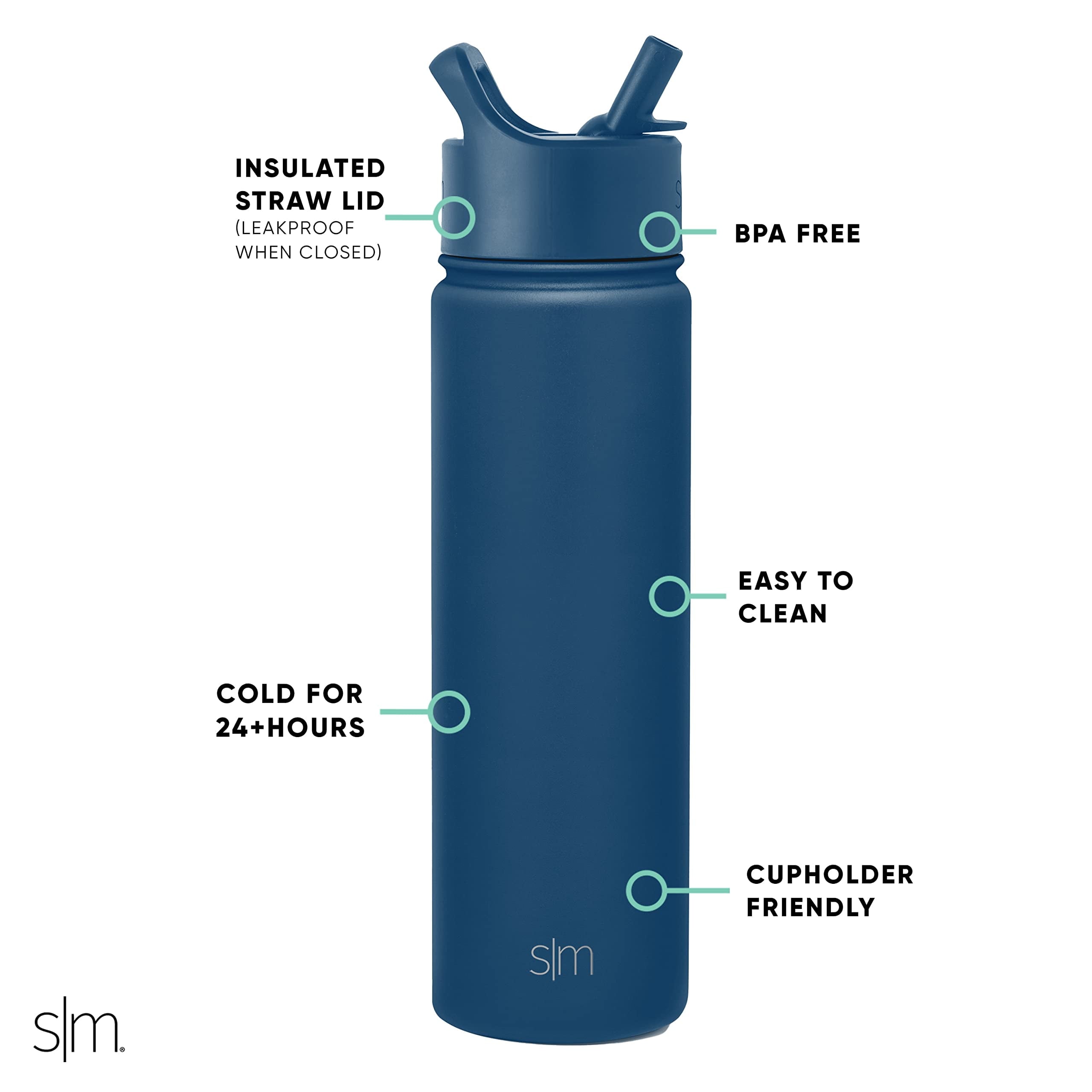 Simple Modern Water Bottle with Straw Lid Vacuum Insulated Stainless Steel Metal Thermos Bottles | Reusable Leak Proof BPA-Free Flask for School | Summit Collection | 22oz, Slumberland M432S