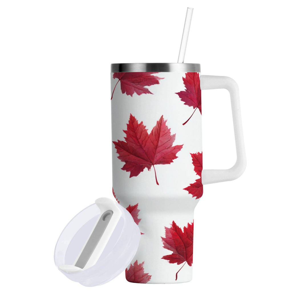 30 oz Insulated Stainless Steel Tumbler Double Wall Stainless Steel Tumbler with 2-Way Drinking Red Maple Leaves M493E