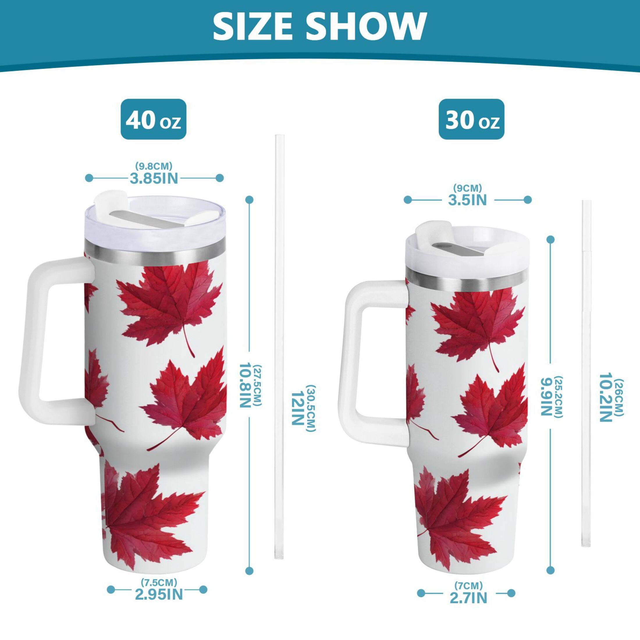 30 oz Insulated Stainless Steel Tumbler Double Wall Stainless Steel Tumbler with 2-Way Drinking Red Maple Leaves M493E