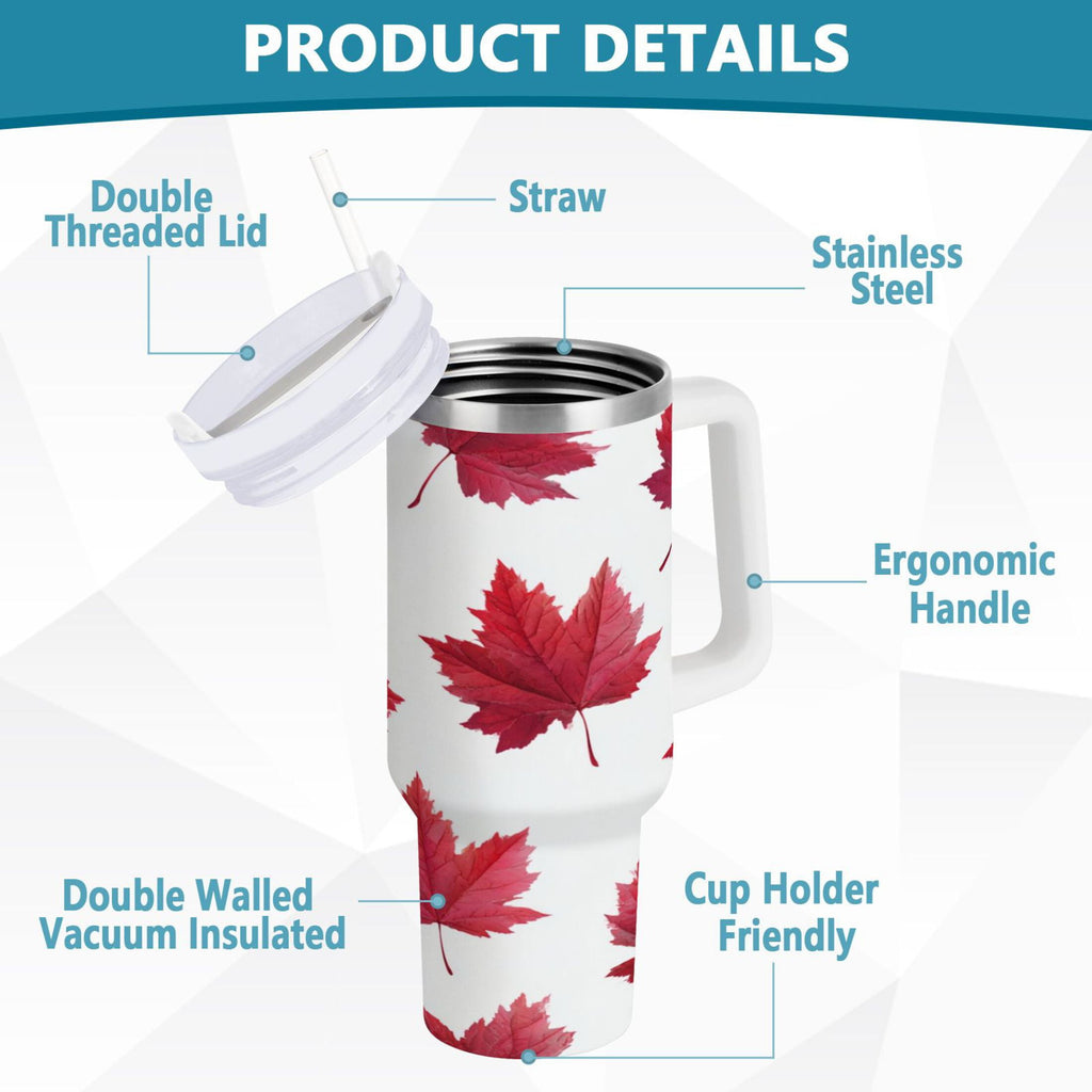 30 oz Insulated Stainless Steel Tumbler Double Wall Stainless Steel Tumbler with 2-Way Drinking Red Maple Leaves M493E
