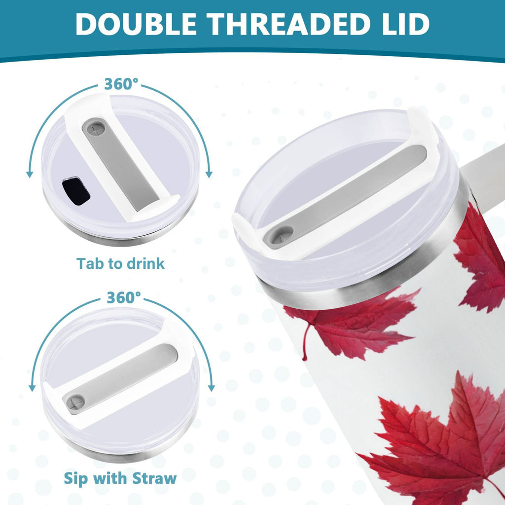 30 oz Insulated Stainless Steel Tumbler Double Wall Stainless Steel Tumbler with 2-Way Drinking Red Maple Leaves M493E