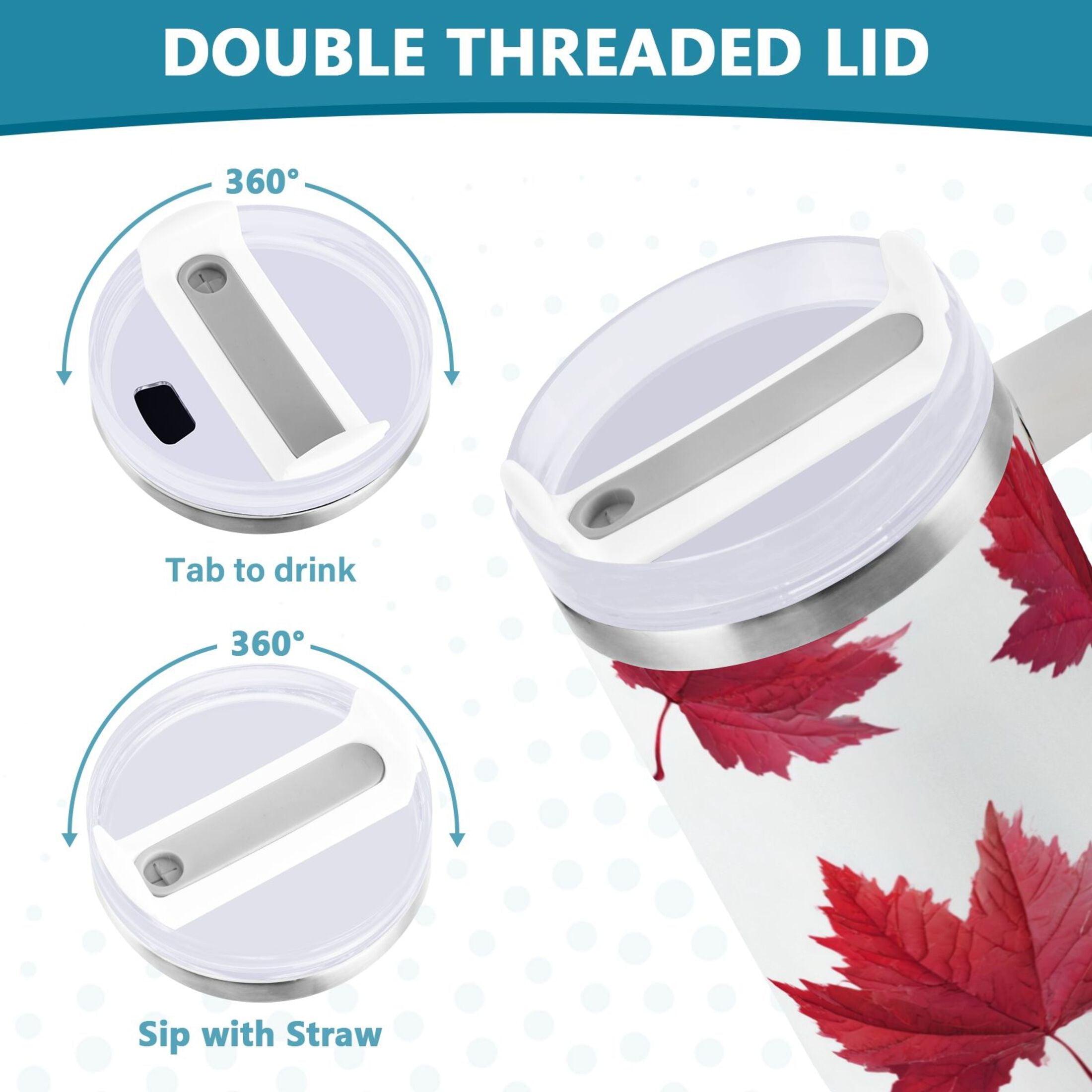 30 oz Insulated Stainless Steel Tumbler Double Wall Stainless Steel Tumbler with 2-Way Drinking Red Maple Leaves M493E