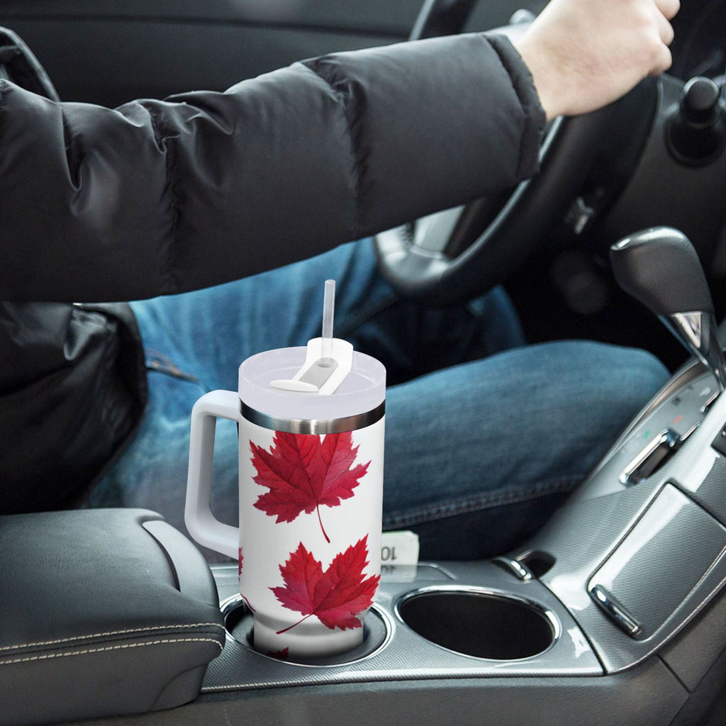 30 oz Insulated Stainless Steel Tumbler Double Wall Stainless Steel Tumbler with 2-Way Drinking Red Maple Leaves M493E