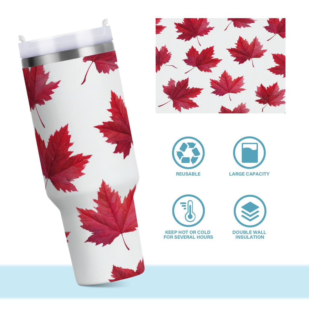 30 oz Insulated Stainless Steel Tumbler Double Wall Stainless Steel Tumbler with 2-Way Drinking Red Maple Leaves M493E