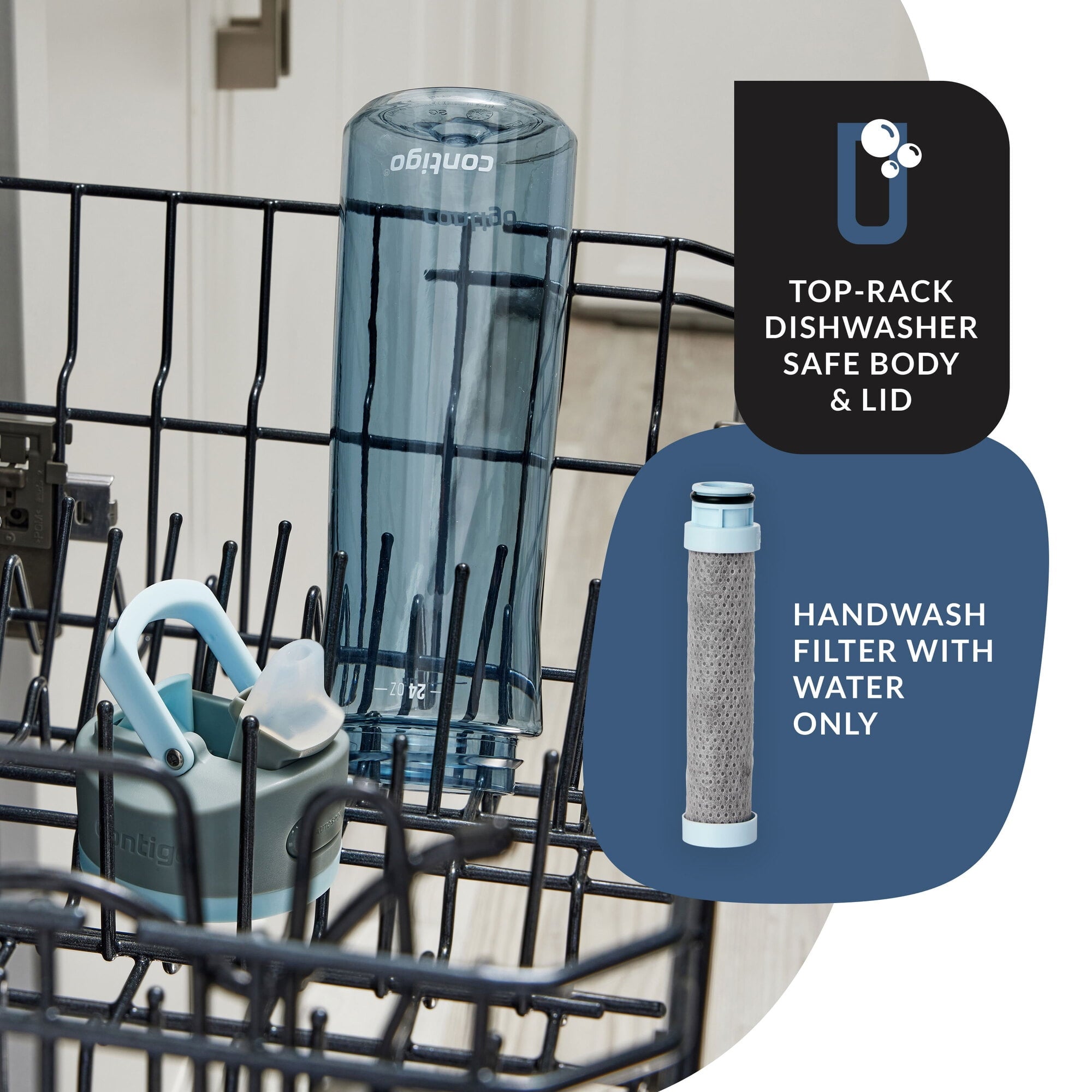 Contigo® Wells Plastic Filter Water Bottle with AUTOSPOUT® Straw Lid, 24 Oz., Dark Ice M58Y