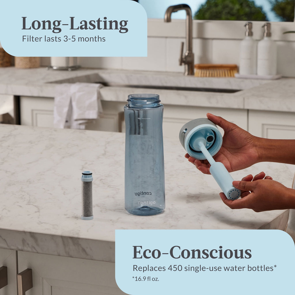 Contigo® Wells Plastic Filter Water Bottle with AUTOSPOUT® Straw Lid, 24 Oz., Dark Ice M58Y