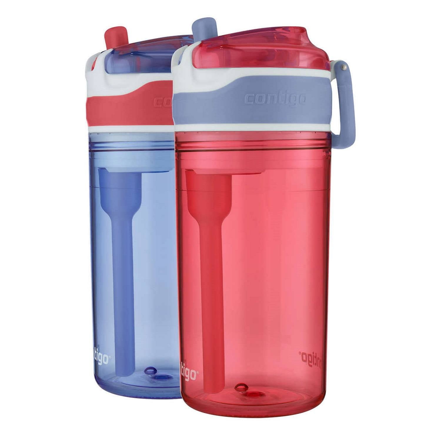 Contigo Kids 2-in-1 Snack Hero Tumbler Featuring 4oz Snack Holder Stacked on Top of 13oz Water Bottle - BPA Free, Durable Tritan w/Flexible Carry Handle &amp; Spill-Proof Valve, Purple &amp; Pink – 2 Pack M40B