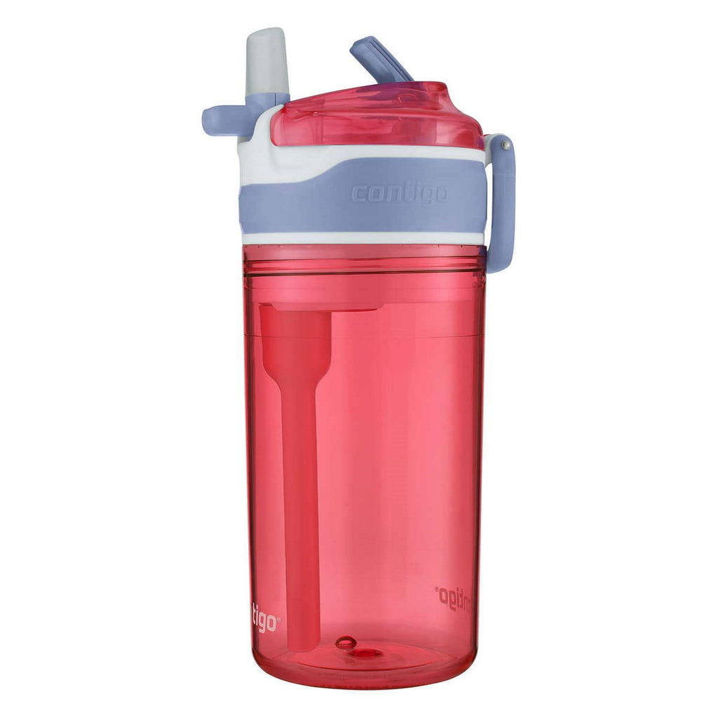 Contigo Kids 2-in-1 Snack Hero Tumbler Featuring 4oz Snack Holder Stacked on Top of 13oz Water Bottle - BPA Free, Durable Tritan w/Flexible Carry Handle &amp; Spill-Proof Valve, Purple &amp; Pink – 2 Pack M40B