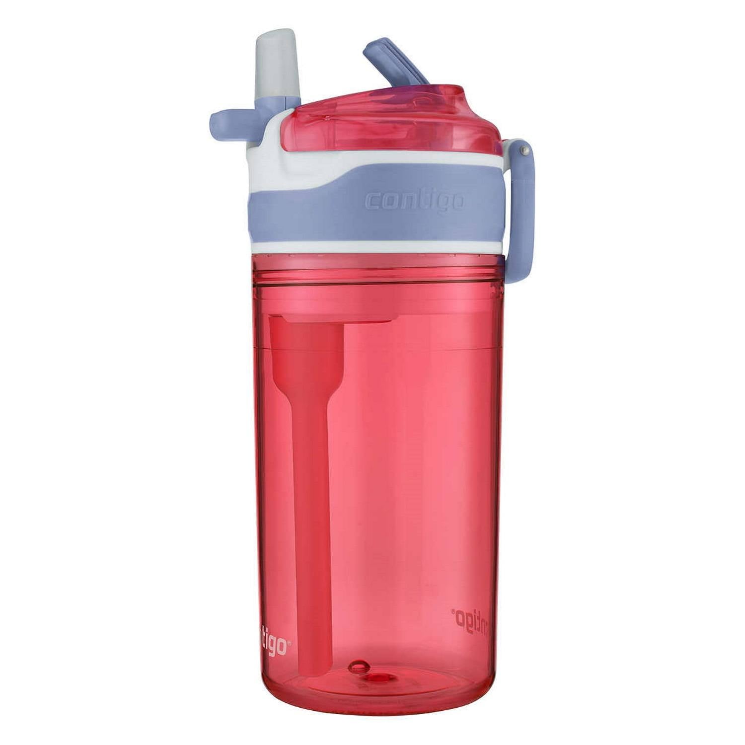 Contigo Kids 2-in-1 Snack Hero Tumbler Featuring 4oz Snack Holder Stacked on Top of 13oz Water Bottle - BPA Free, Durable Tritan w/Flexible Carry Handle &amp; Spill-Proof Valve, Purple &amp; Pink – 2 Pack M40B