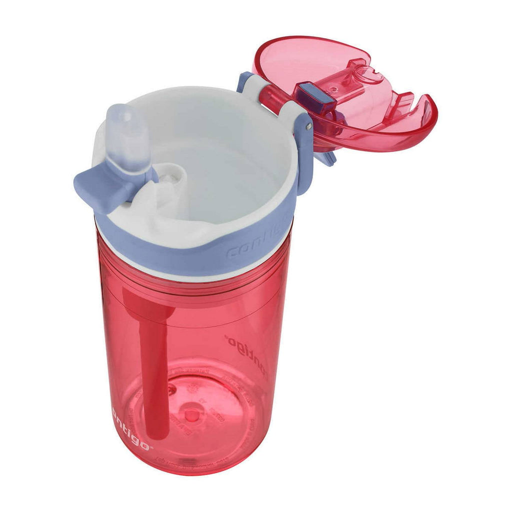 Contigo Kids 2-in-1 Snack Hero Tumbler Featuring 4oz Snack Holder Stacked on Top of 13oz Water Bottle - BPA Free, Durable Tritan w/Flexible Carry Handle &amp; Spill-Proof Valve, Purple &amp; Pink – 2 Pack M40B