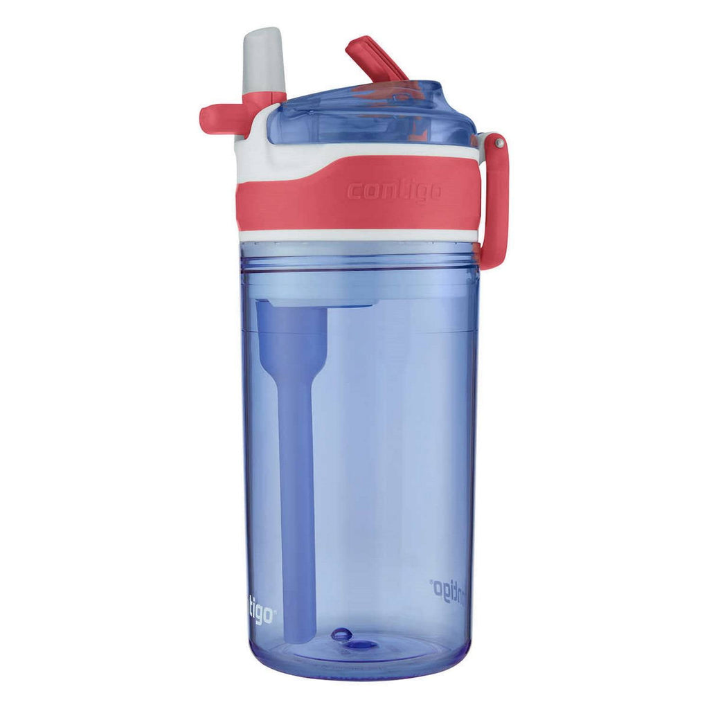 Contigo Kids 2-in-1 Snack Hero Tumbler Featuring 4oz Snack Holder Stacked on Top of 13oz Water Bottle - BPA Free, Durable Tritan w/Flexible Carry Handle &amp; Spill-Proof Valve, Purple &amp; Pink – 2 Pack M40B