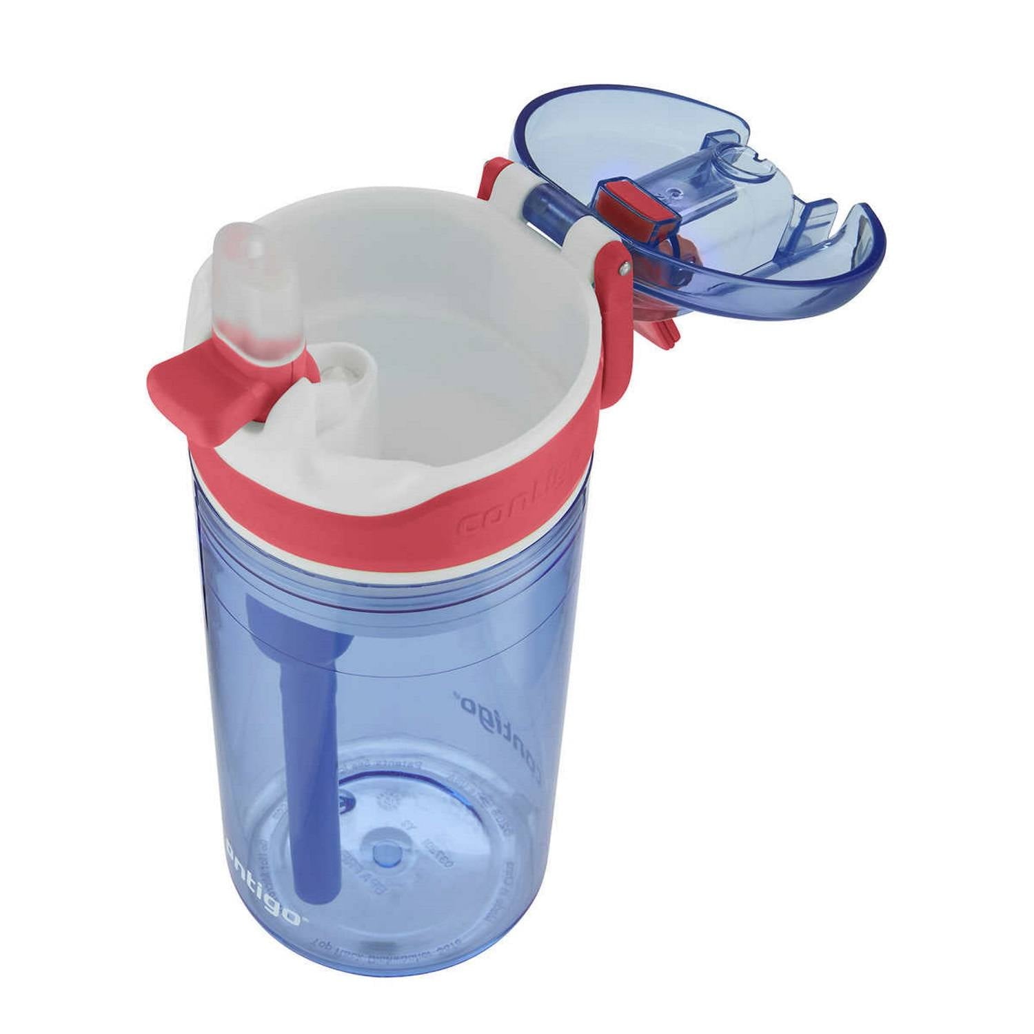 Contigo Kids 2-in-1 Snack Hero Tumbler Featuring 4oz Snack Holder Stacked on Top of 13oz Water Bottle - BPA Free, Durable Tritan w/Flexible Carry Handle &amp; Spill-Proof Valve, Purple &amp; Pink – 2 Pack M40B