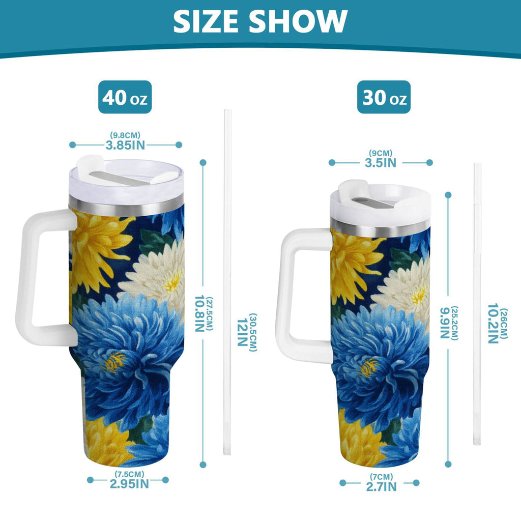 30 oz Insulated Stainless Steel Tumbler Double Wall Stainless Steel Tumbler with 2-Way Drinking Yellow and White Chrysanthemum M469D