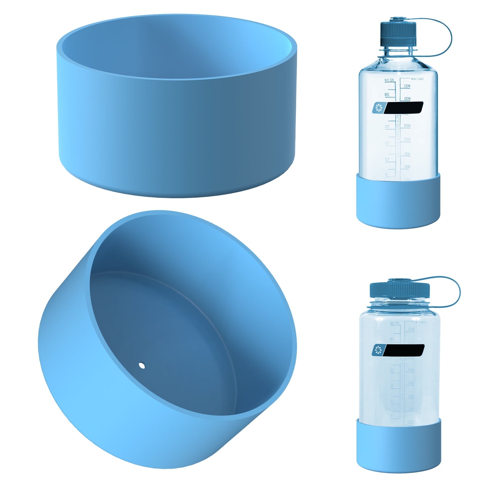 Linkidea 2 Pack Water Bottle Boot Compatible with Nalgene Sustain Wide Mouth 32oz/48oz, Narrow Mouth 32oz, Silicone Anti-Slip Bottle Bottom Bumper Protector (Blue) M209L