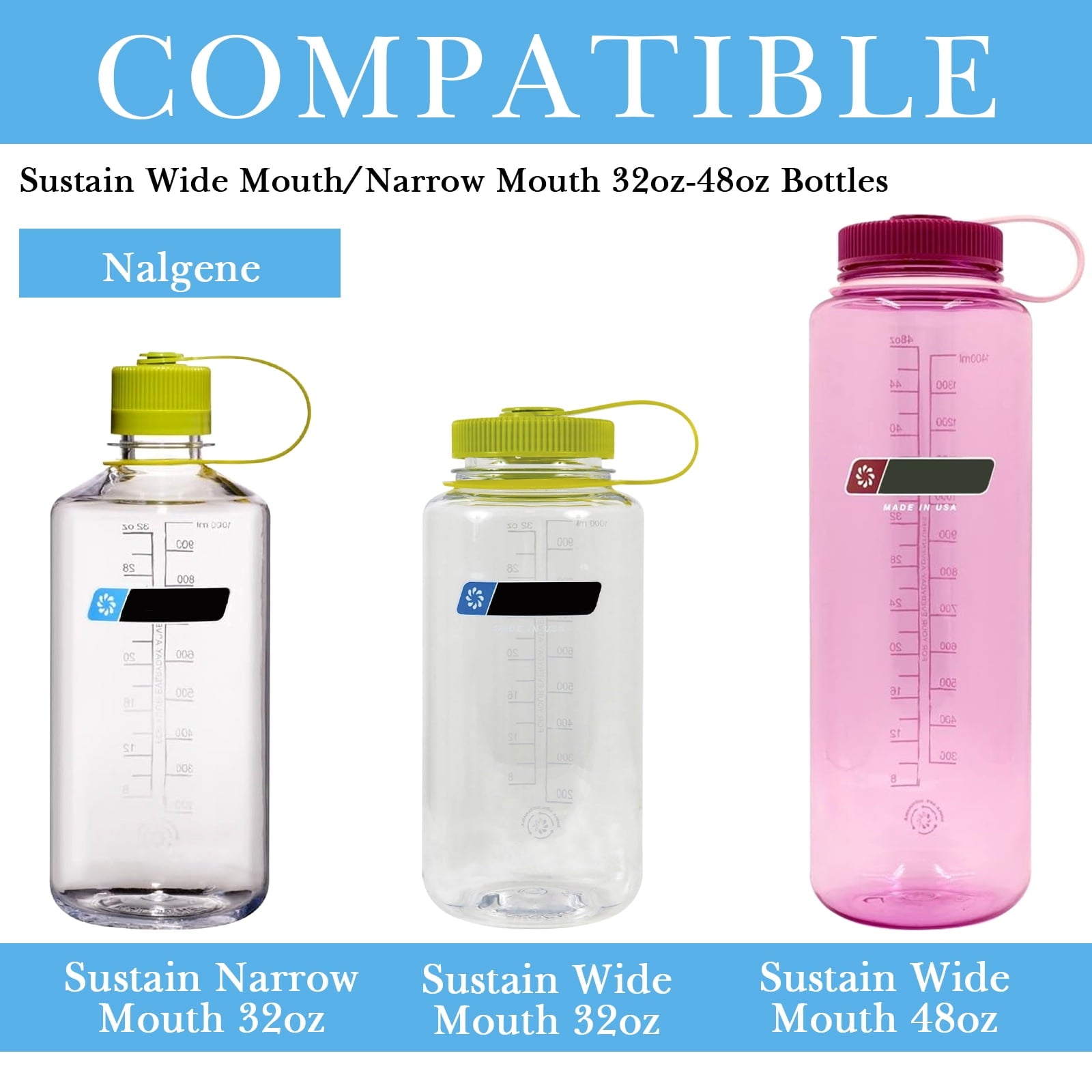 Linkidea 2 Pack Water Bottle Boot Compatible with Nalgene Sustain Wide Mouth 32oz/48oz, Narrow Mouth 32oz, Silicone Anti-Slip Bottle Bottom Bumper Protector (Blue) M209L
