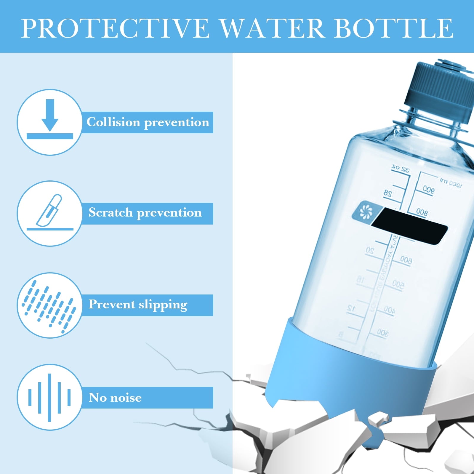 Linkidea 2 Pack Water Bottle Boot Compatible with Nalgene Sustain Wide Mouth 32oz/48oz, Narrow Mouth 32oz, Silicone Anti-Slip Bottle Bottom Bumper Protector (Blue) M209L