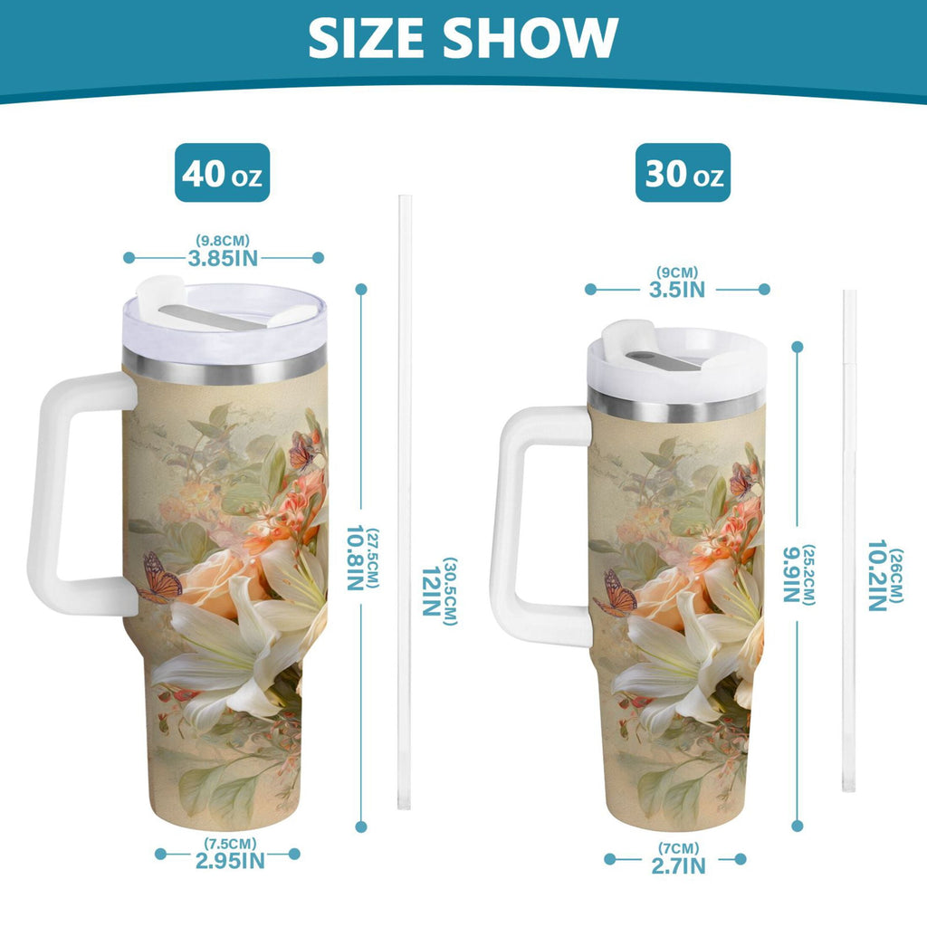 30 oz Insulated Stainless Steel Tumbler Double Wall Stainless Steel Tumbler with 2-Way Drinking Beautiful Floral Bouquet M477U