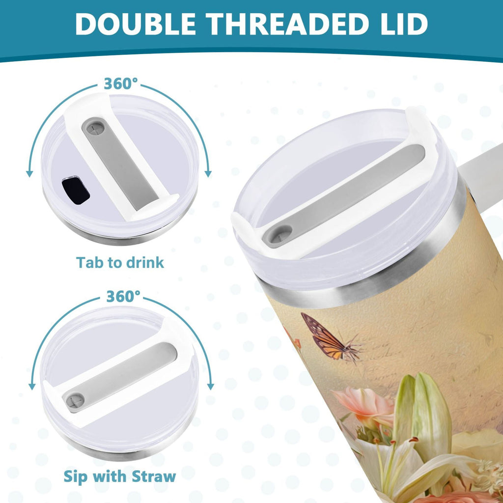 30 oz Insulated Stainless Steel Tumbler Double Wall Stainless Steel Tumbler with 2-Way Drinking Beautiful Floral Bouquet M477U