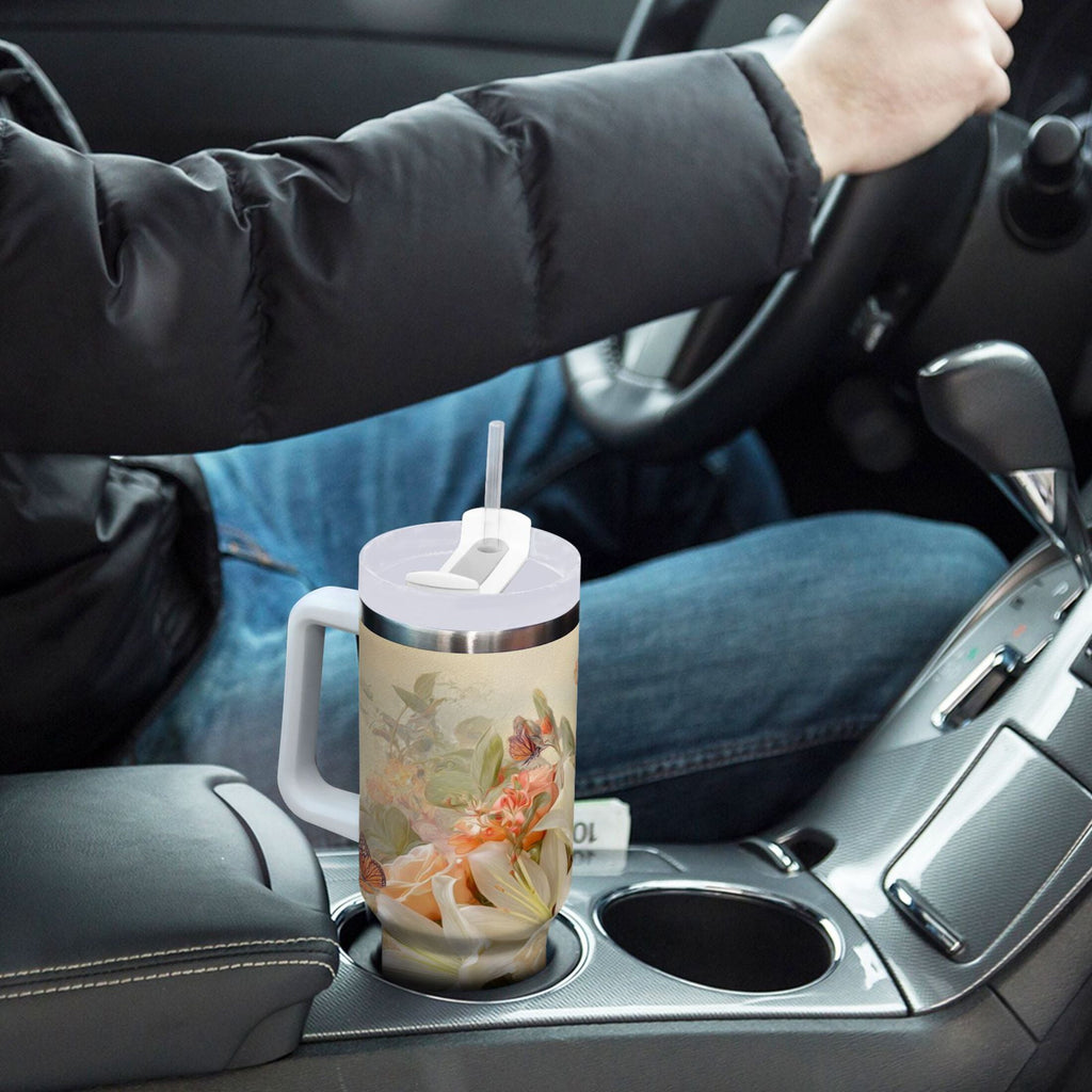 30 oz Insulated Stainless Steel Tumbler Double Wall Stainless Steel Tumbler with 2-Way Drinking Beautiful Floral Bouquet M477U