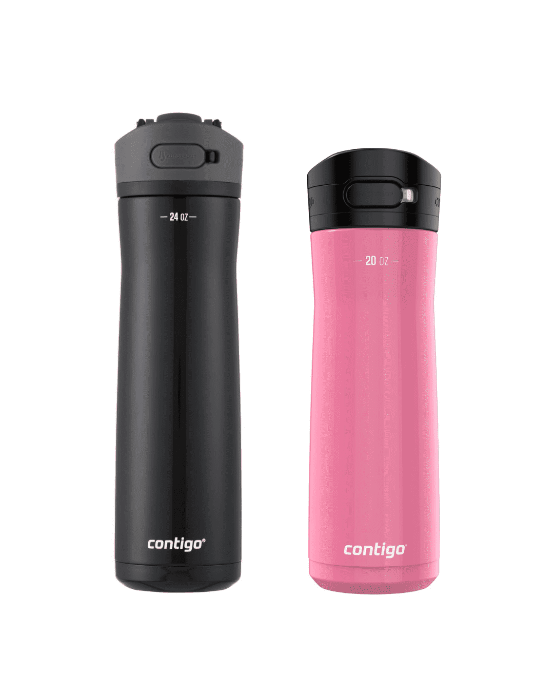 Contigo Jackson Chill  Bundle 2 Water Bottles Black 24oz and Pink  20oz with Autopop Lid M77E
