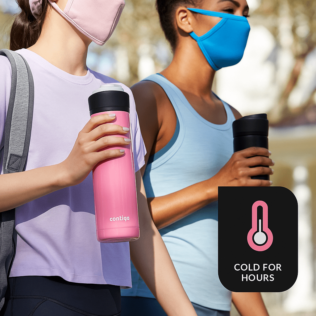 Contigo Jackson Chill  Bundle 2 Water Bottles Black 24oz and Pink  20oz with Autopop Lid M77E