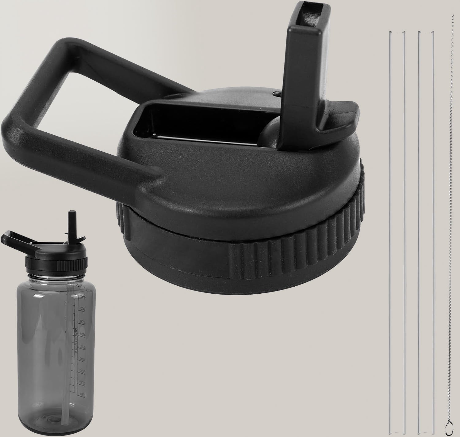 Straw Lid Compatible with Nalgene Water Bottles, BPA-Free Straws Lid with Handle for Nalgene Wide Mouth, Replacement Bottle Cap Accessories with Straws and Straw Brush M223M