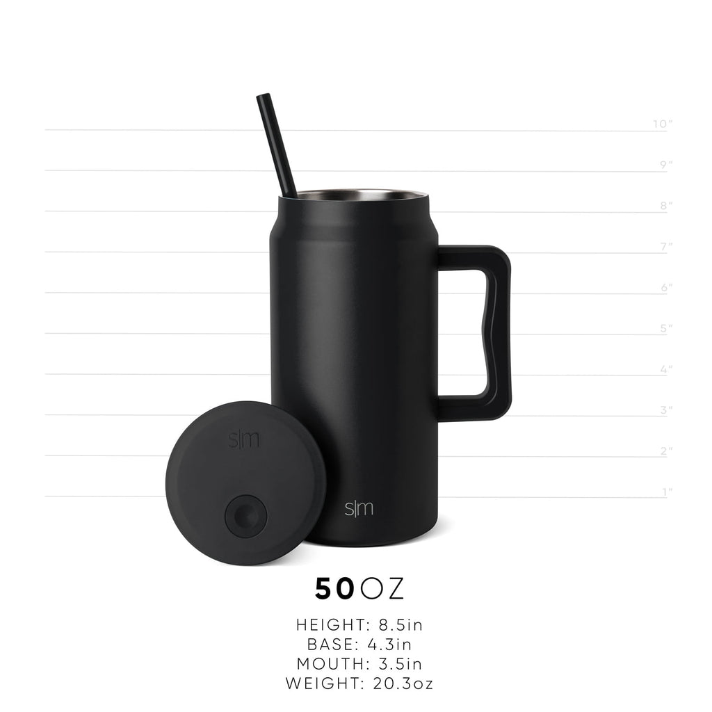 Simple Modern 50 fl oz Insulated Stainless Steel Trek Tumbler with Straw Lid | Midnight Black M406G