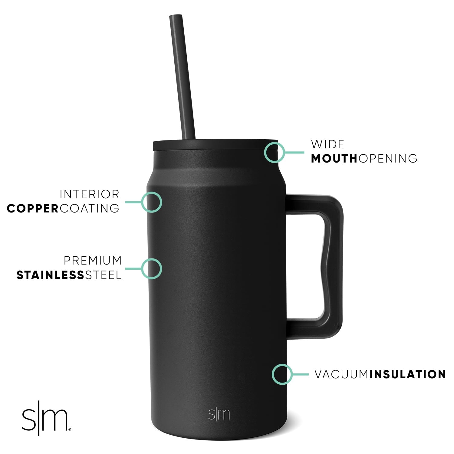 Simple Modern 50 fl oz Insulated Stainless Steel Trek Tumbler with Straw Lid | Midnight Black M406G