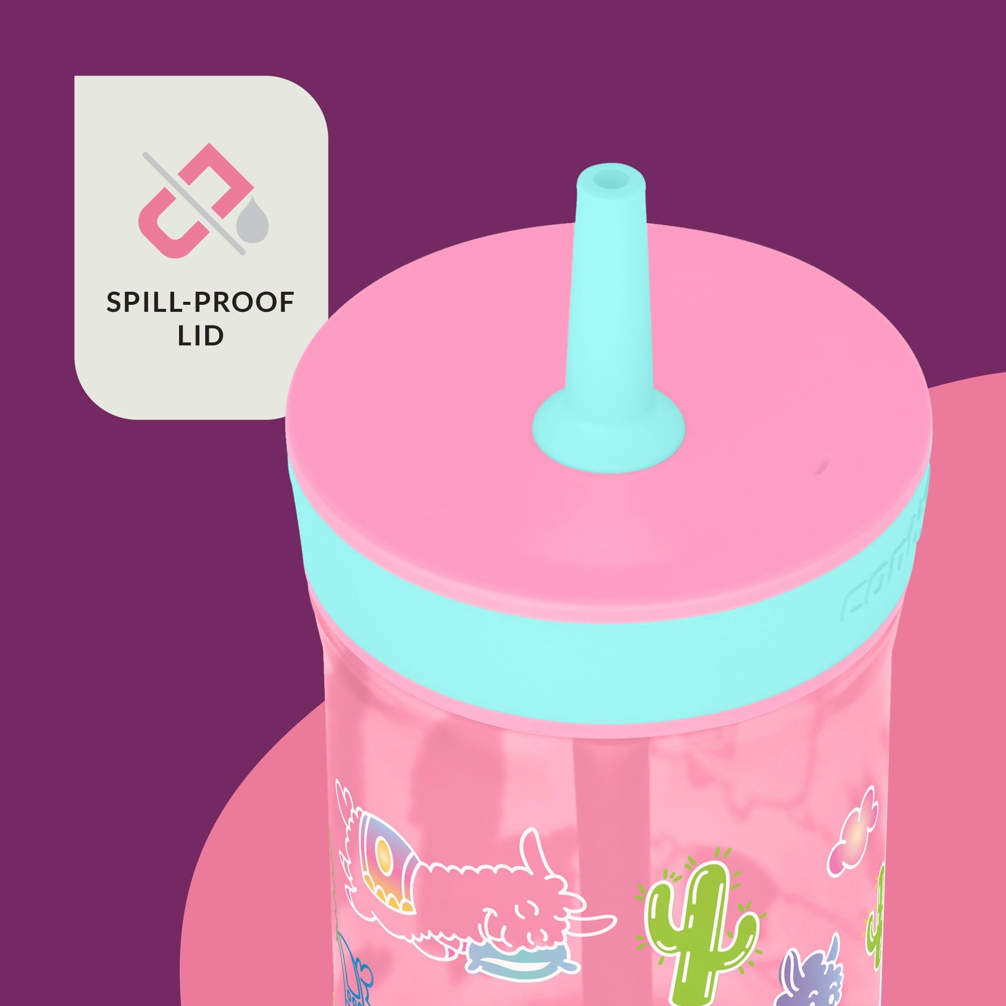 Contigo Kids Leighton Spill-Proof Tumbler with Straw, Ages 3+, Pink and Purple, 14 oz, 2 Pack M109Q
