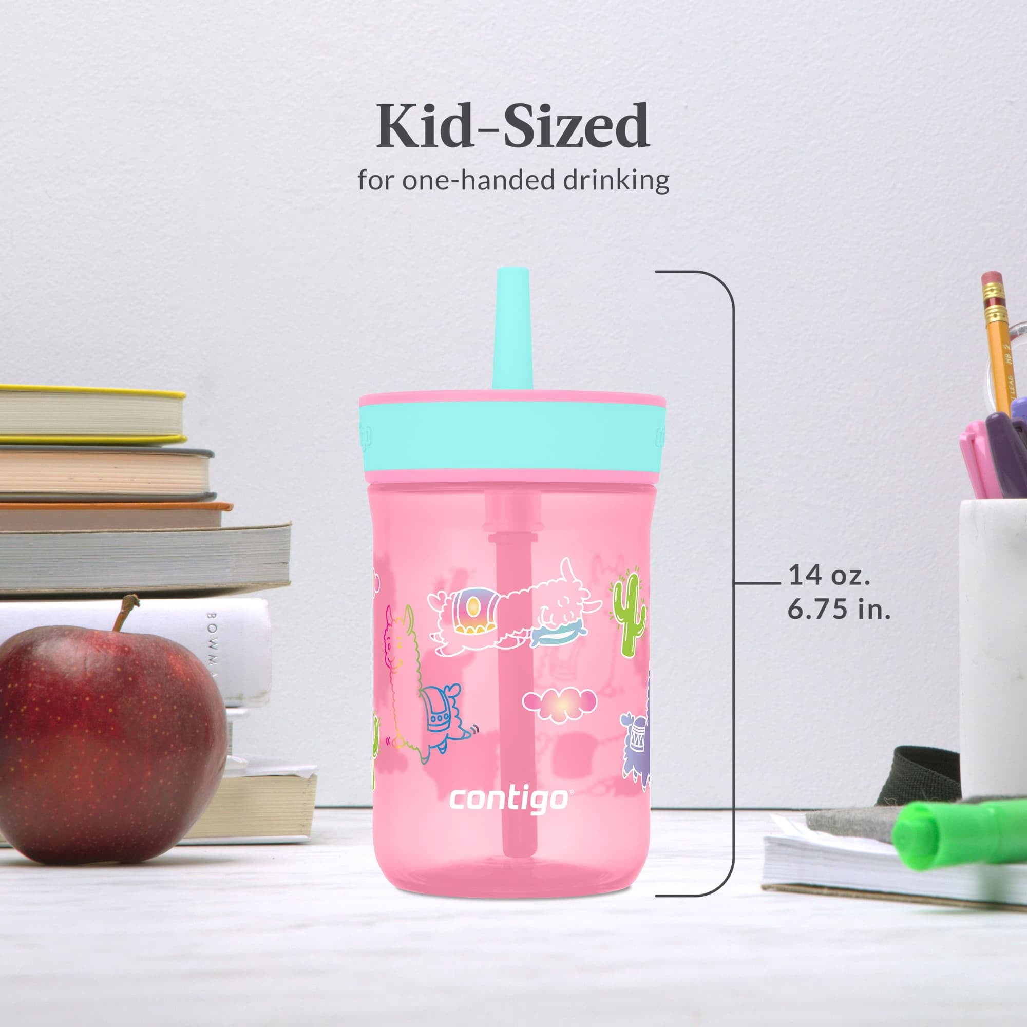 Contigo Kids Leighton Spill-Proof Tumbler with Straw, Ages 3+, Pink and Purple, 14 oz, 2 Pack M109Q