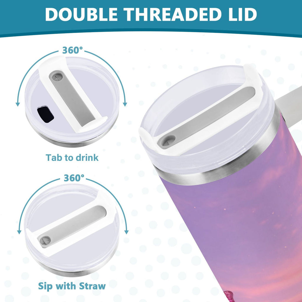 30 oz Insulated Stainless Steel Tumbler Double Wall Stainless Steel Tumbler with 2-Way Drinking Pink Butterflies Flying M492U