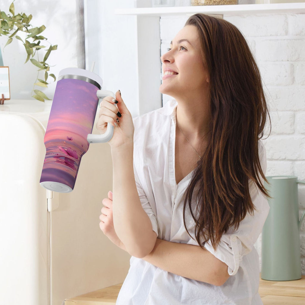 30 oz Insulated Stainless Steel Tumbler Double Wall Stainless Steel Tumbler with 2-Way Drinking Pink Butterflies Flying M492U