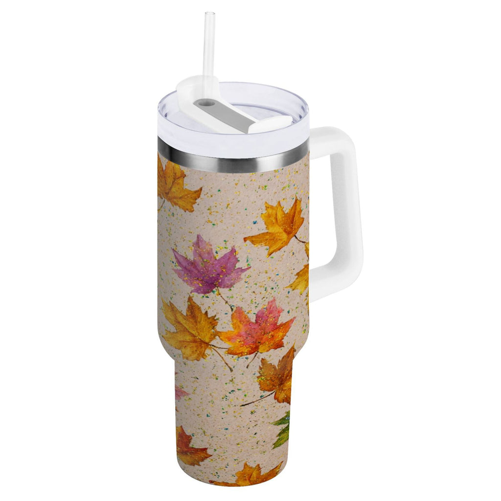 40 oz Insulated Stainless Steel Tumbler Double Wall Stainless Steel Tumbler with 2-Way Drinking Colored Autumn Leaves M452M