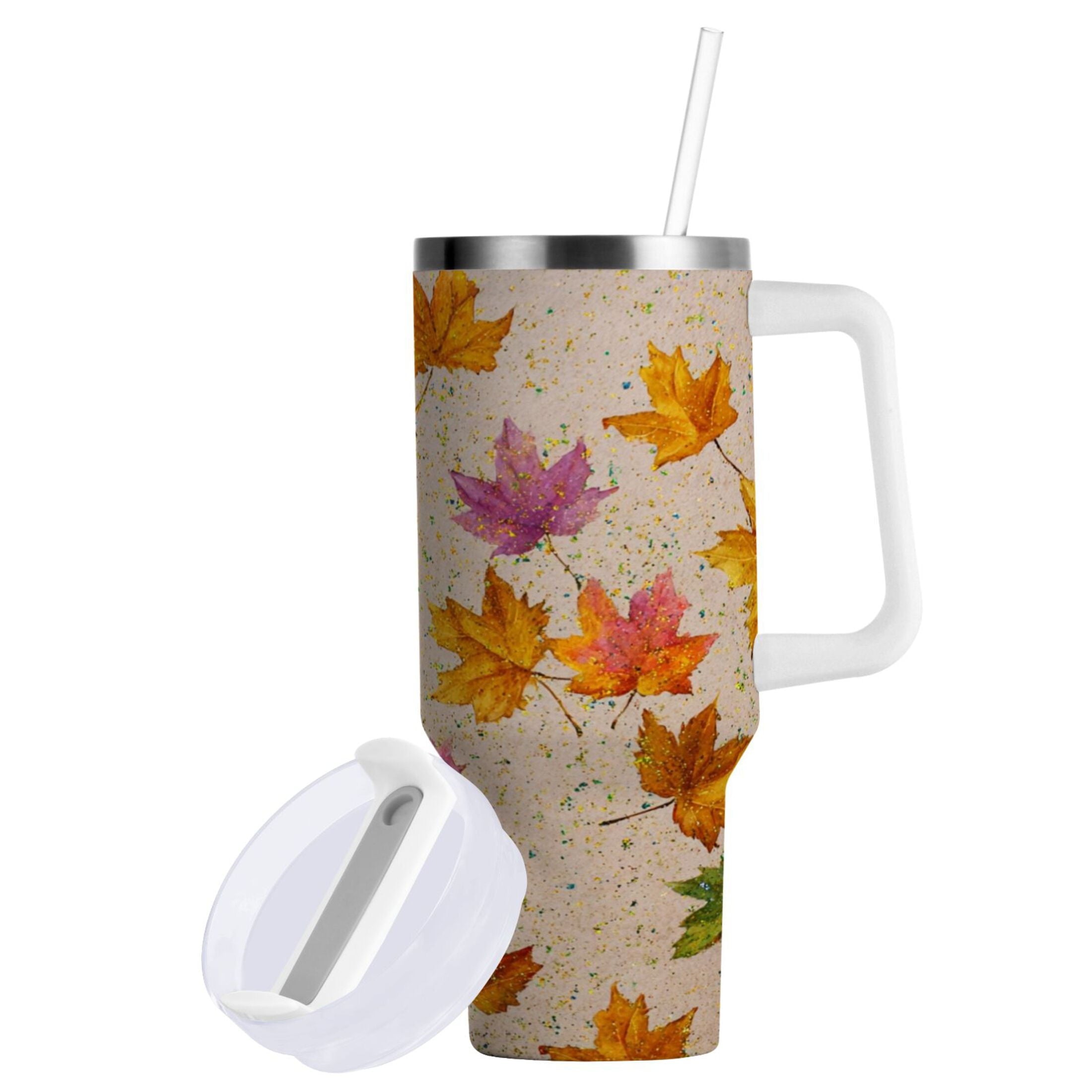 40 oz Insulated Stainless Steel Tumbler Double Wall Stainless Steel Tumbler with 2-Way Drinking Colored Autumn Leaves M452M