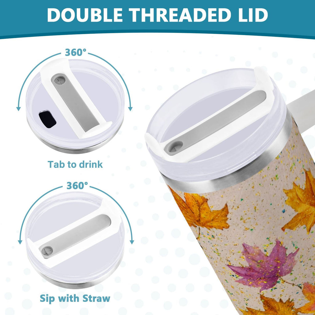 40 oz Insulated Stainless Steel Tumbler Double Wall Stainless Steel Tumbler with 2-Way Drinking Colored Autumn Leaves M452M