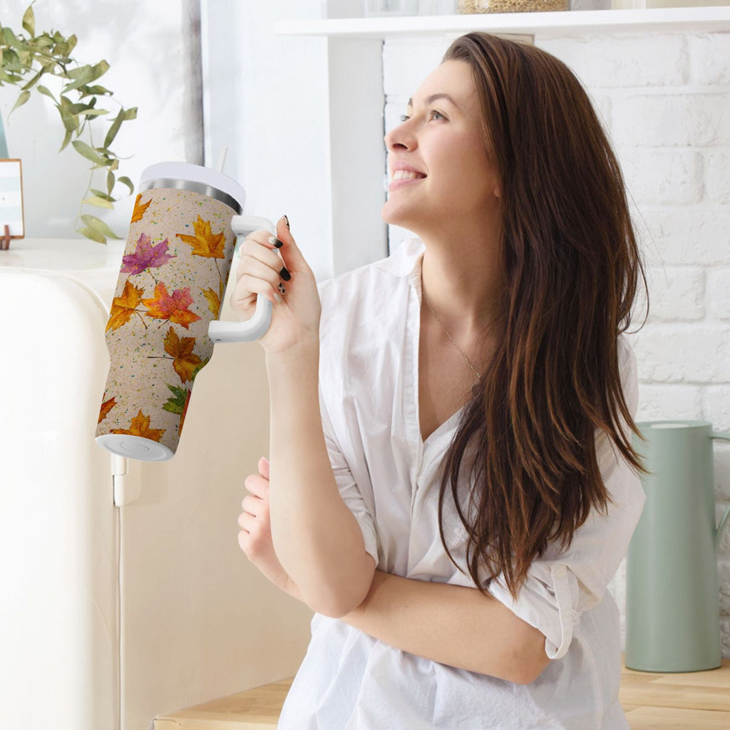 40 oz Insulated Stainless Steel Tumbler Double Wall Stainless Steel Tumbler with 2-Way Drinking Colored Autumn Leaves M452M