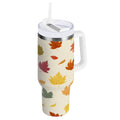 40 oz Insulated Stainless Steel Tumbler Double Wall Stainless Steel Tumbler with 2-Way Drinking Colorful Autumn Leaves Pattern M489G