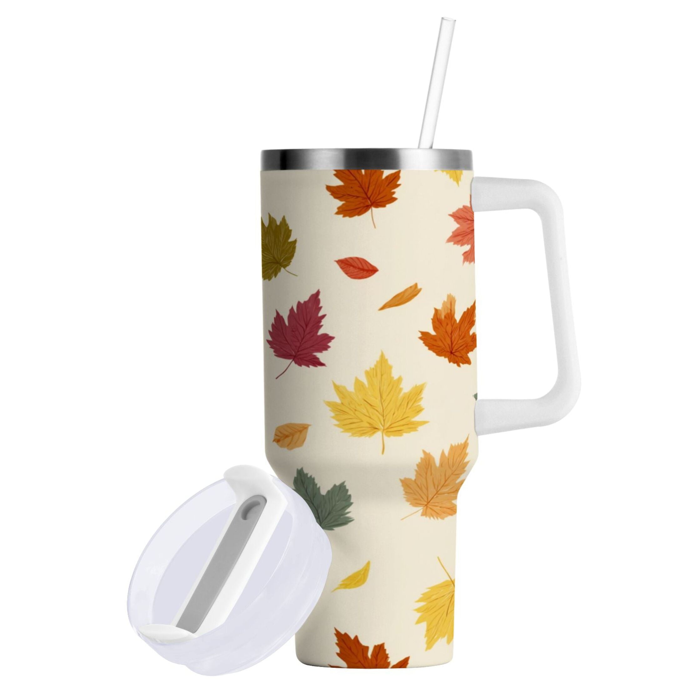 40 oz Insulated Stainless Steel Tumbler Double Wall Stainless Steel Tumbler with 2-Way Drinking Colorful Autumn Leaves Pattern M489G