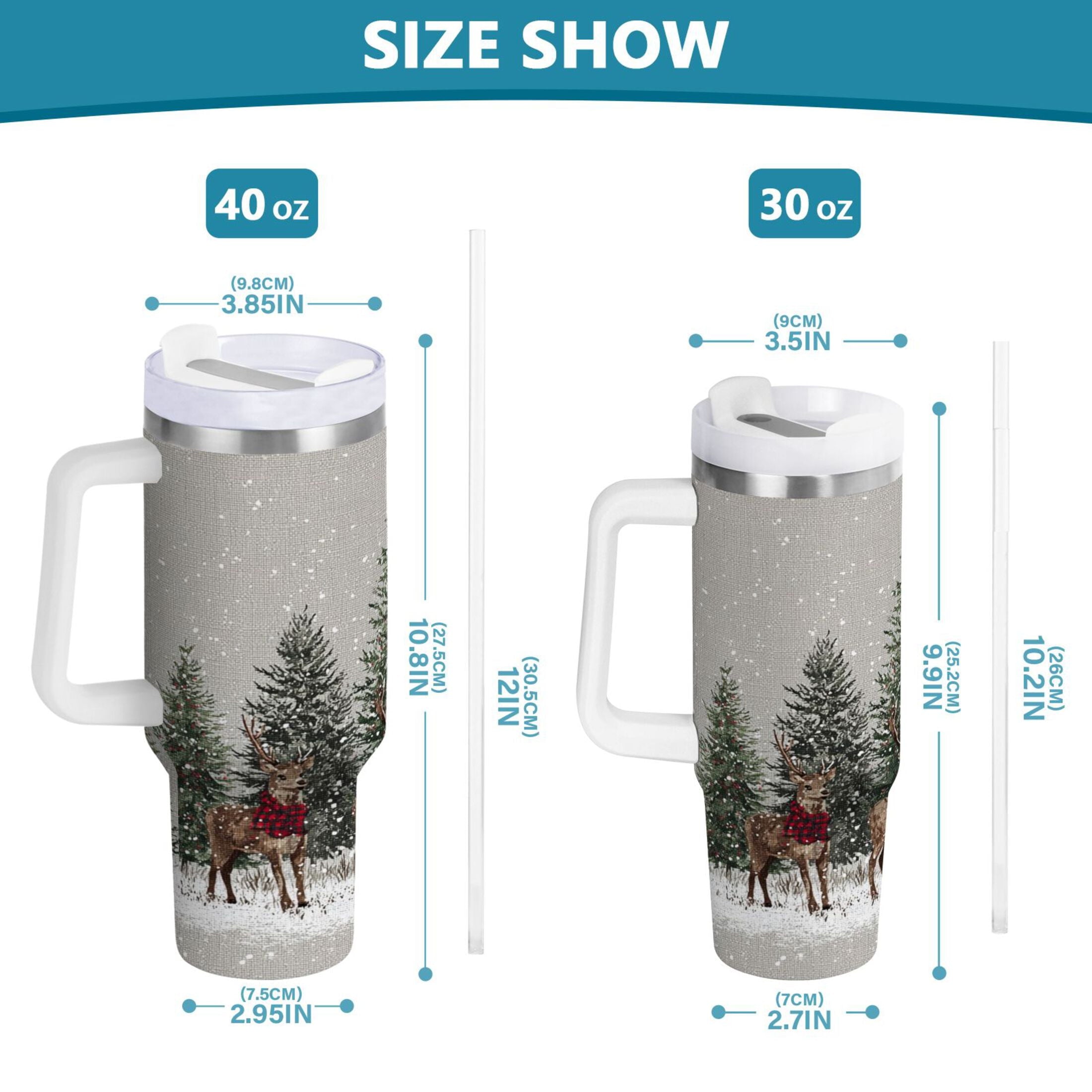 30 oz Insulated Stainless Steel Tumbler Double Wall Stainless Steel Tumbler with 2-Way Drinking Christmas Deer and Snowmen M619R