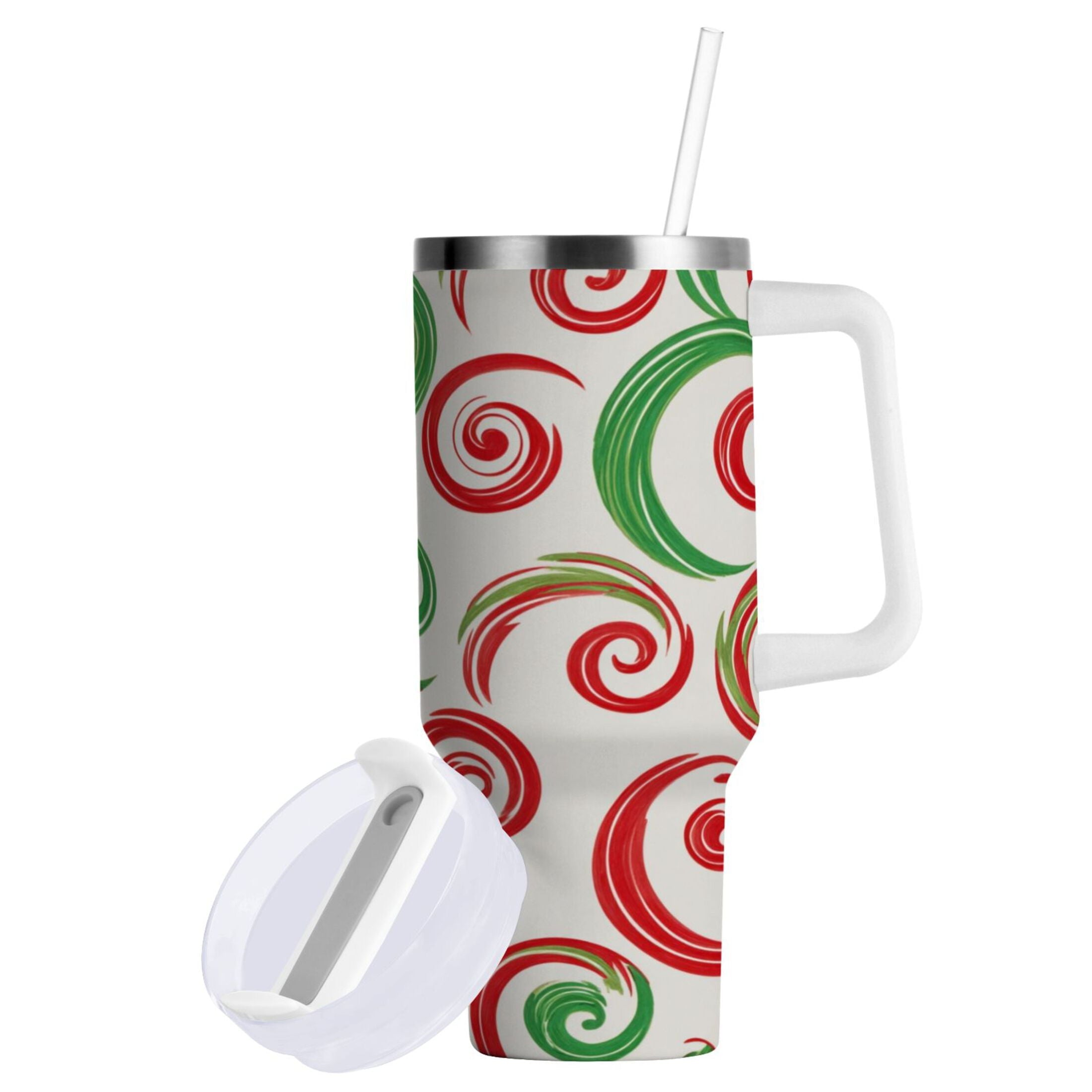 40 oz Insulated Stainless Steel Tumbler Double Wall Stainless Steel Tumbler with 2-Way Drinking Red and Green Swirls M539V