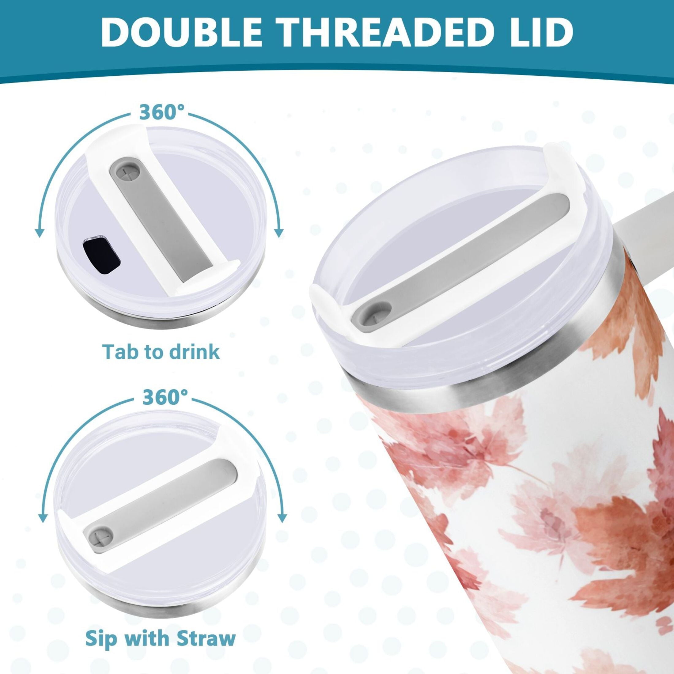 30 oz Insulated Stainless Steel Tumbler Double Wall Stainless Steel Tumbler with 2-Way Drinking Watercolor Pink Maple Leaves M624A