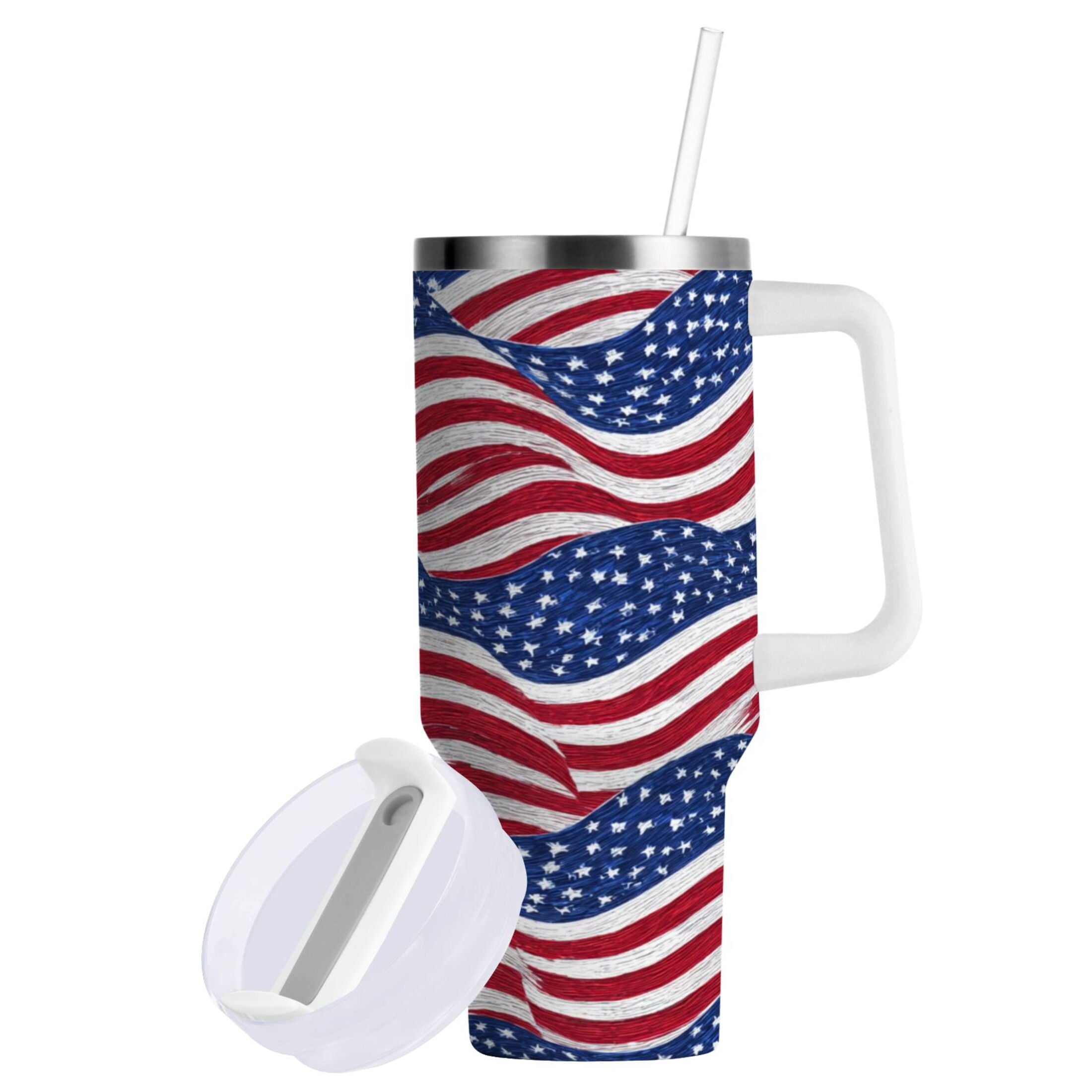 30 oz Insulated Stainless Steel Tumbler Double Wall Stainless Steel Tumbler with 2-Way Drinking Flags Wave Pattern M536U