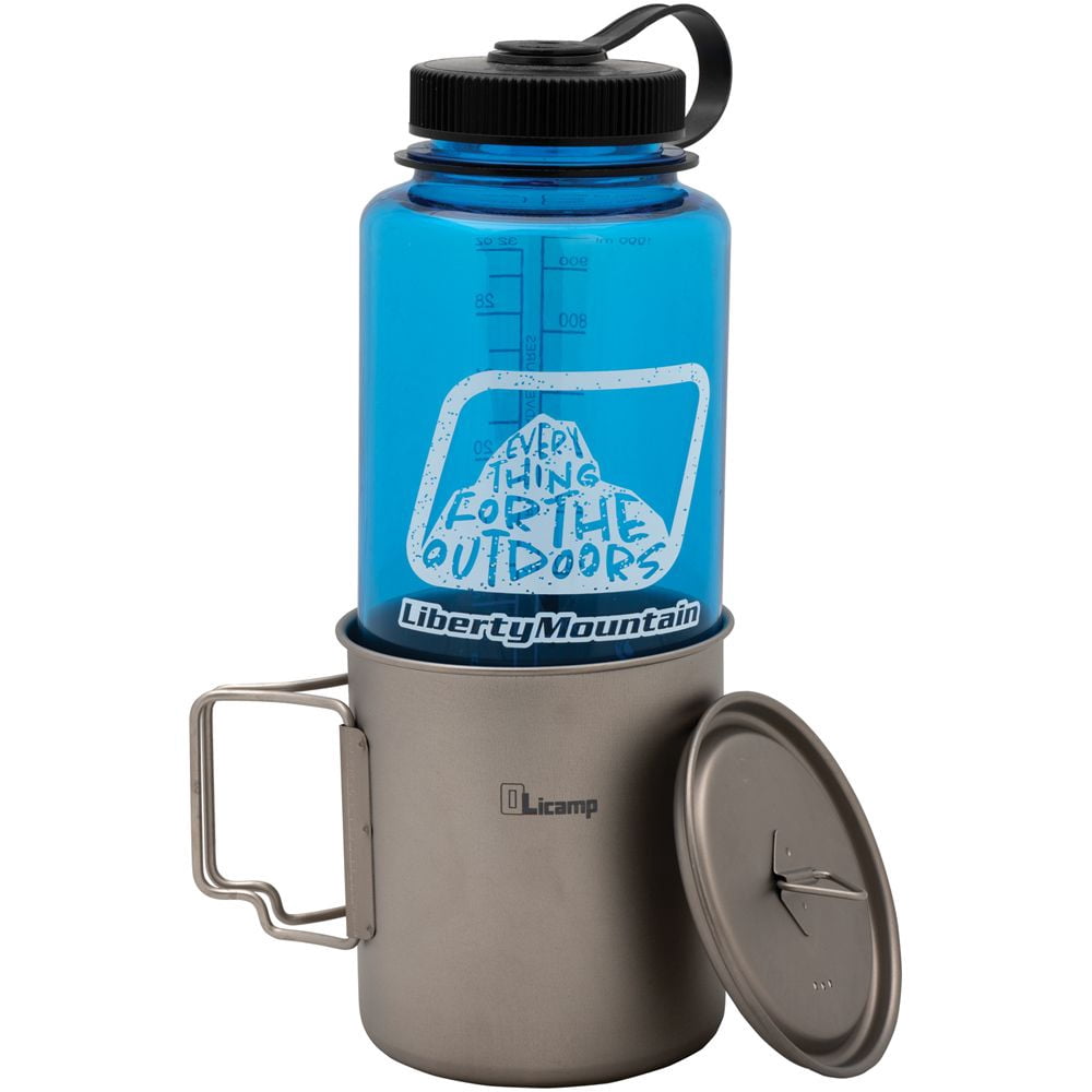 Olicamp Titanium Space Saver Mug with Lid, Nests Nalgene Bottle Inside, Lightweight and Compact, Perfect for Camping and Backpacking, 750mL M193N