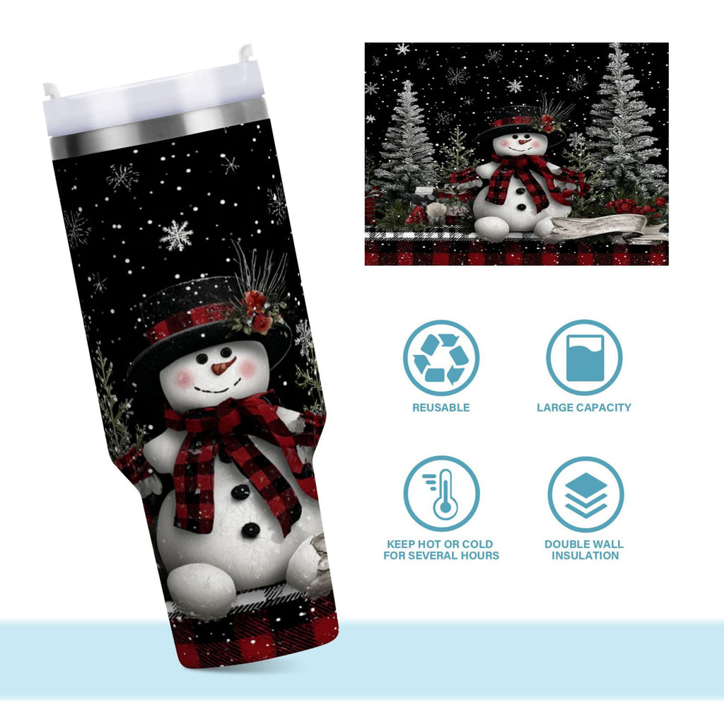 30 oz Insulated Stainless Steel Tumbler Double Wall Stainless Steel Tumbler with 2-Way Drinking Christmas Snowman M583H