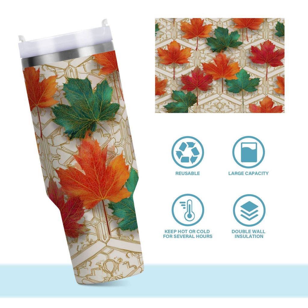 30 oz Insulated Stainless Steel Tumbler Double Wall Stainless Steel Tumbler with 2-Way Drinking Green and Red Maple Leaves M565Y